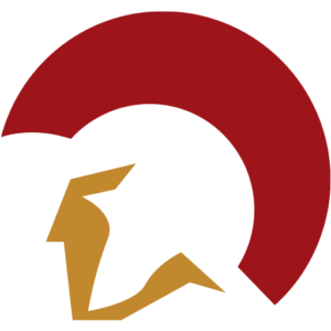 A Spartan helmet logo on a wakesurf board.