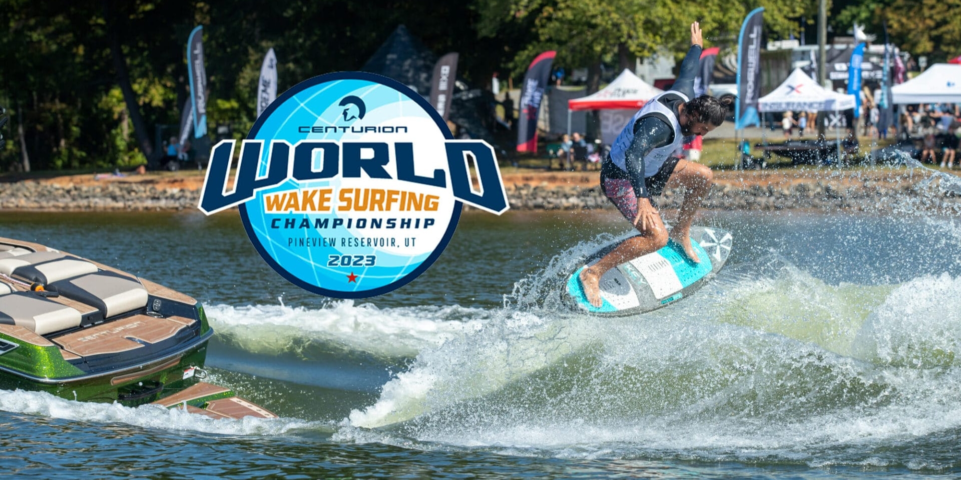 Wake surf competitor in competition