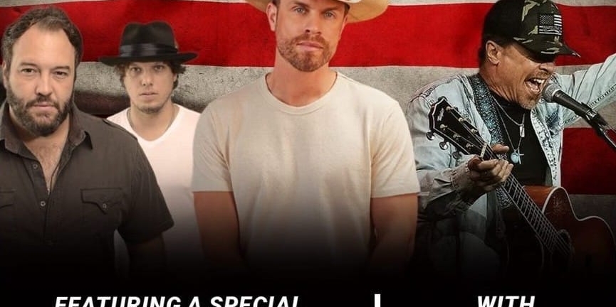 Promotional poster for the Salute 2 Service Concert, rescheduled to July 7th, featuring Justin Lynch and special guests at the Nashville Palace.